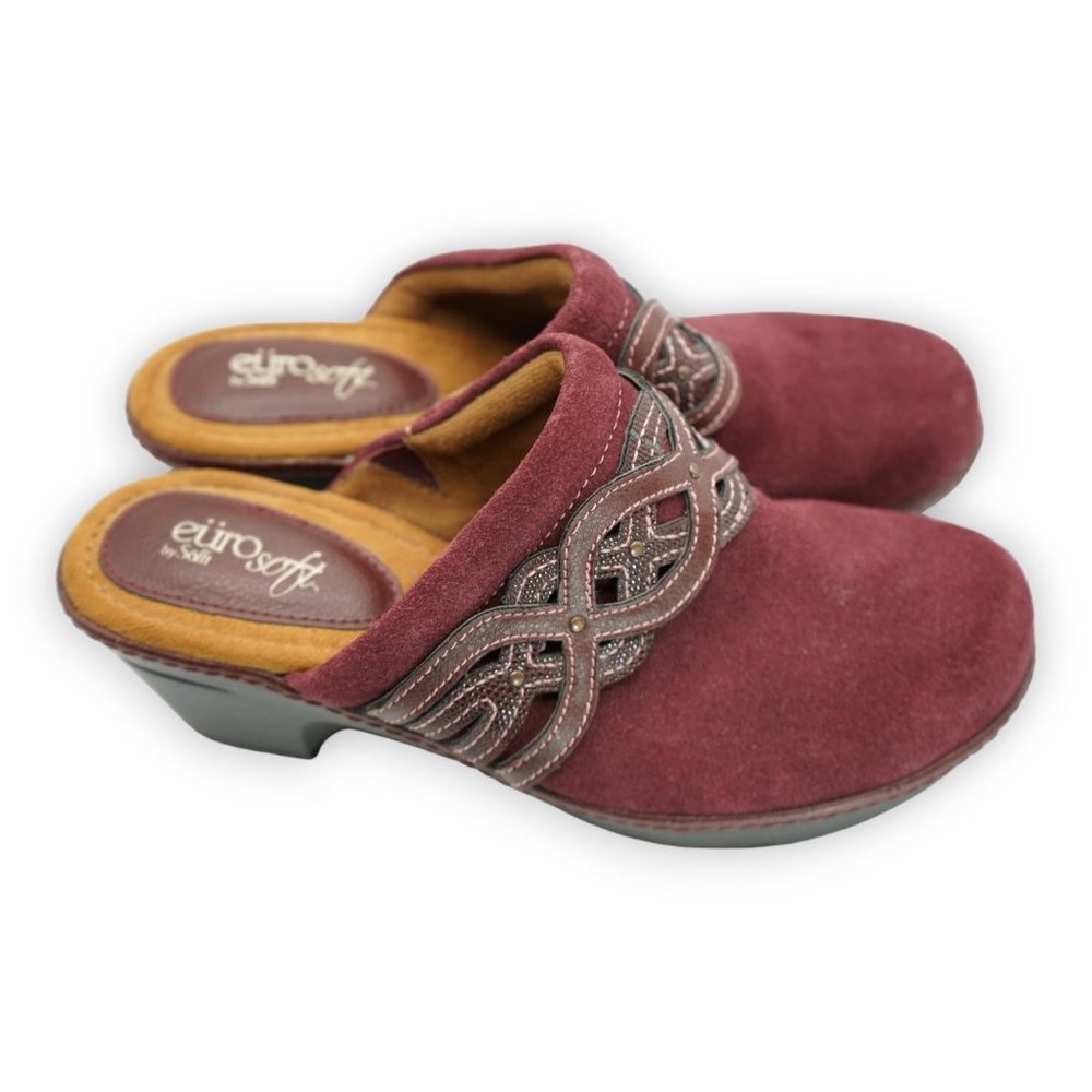 Eurosoft Britta Mules Shoes Clogs Womens‎ Size 7.5 Burgundy Suede Comfort Casual